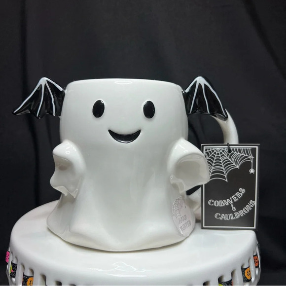 Cupcakes & Cashmere Halloween Black & White Ceramic Bat Coffee Mug - 22 FL. OZ - Picture 3 of 12